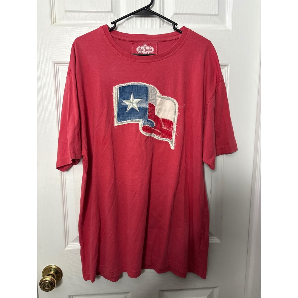 Red Jacket Texas Flag Patch Graphic T Shirt Oversized 2XL 1313